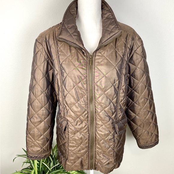 Jane Ashley, Plus Size 2X Jacket Brown Quilted Full Zip Pockets - Picture 3 of 14